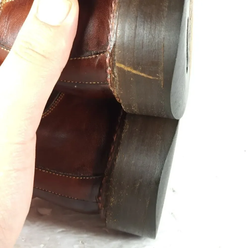 Santoni Men's US 7D Brown Leather Lace-Up Split Toe Derby Oxford Shoes